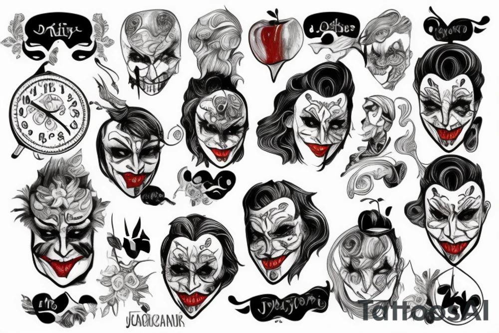 Joker, apple, clock tattoo idea