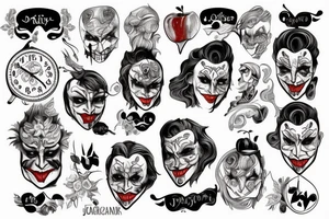 Joker, apple, clock tattoo idea
