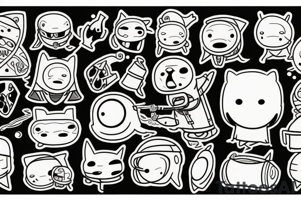 finn and jake from adventure time in a sleeve fighting tattoo idea