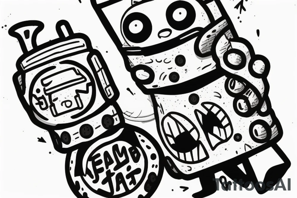 finn and jake from adventure time in a sleeve fighting tattoo idea