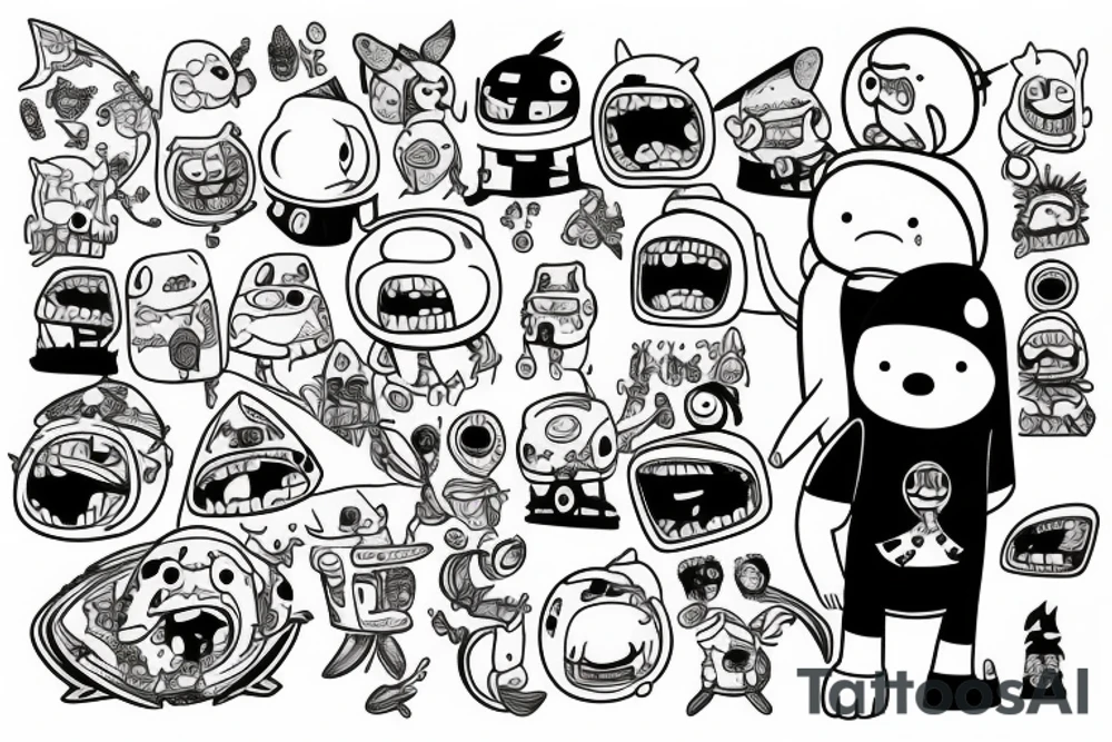 finn and jake from adventure time in a sleeve fighting tattoo idea