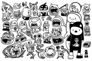 finn and jake from adventure time in a sleeve fighting tattoo idea