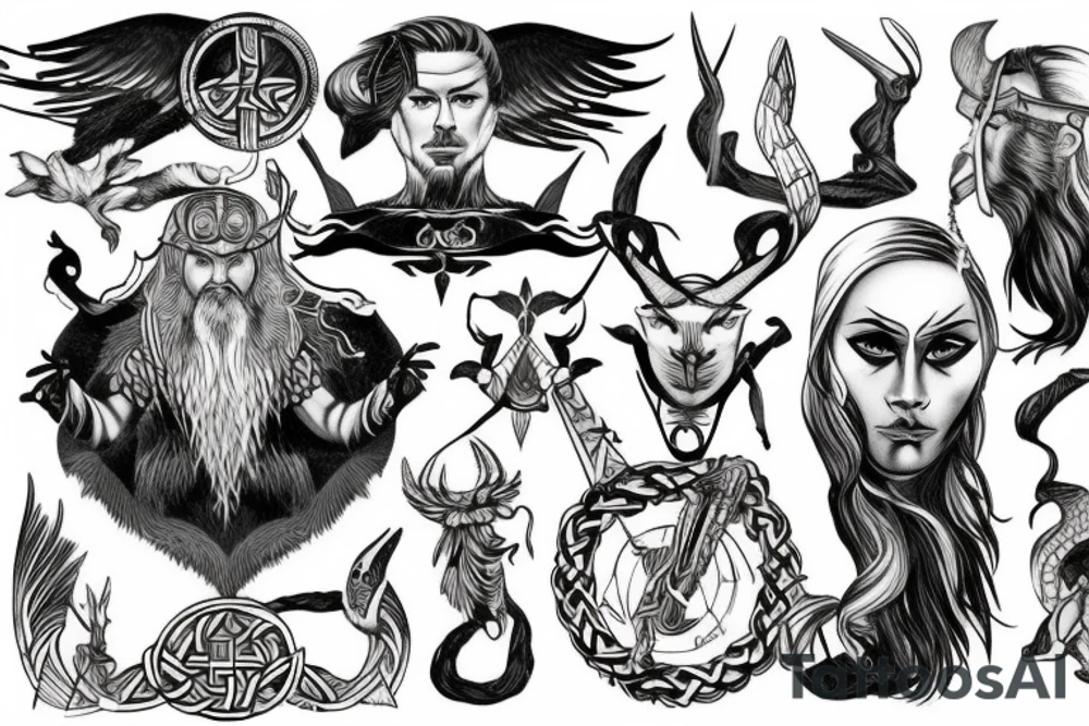Nordic tattoo with Odin, Thor and loki. tattoo idea