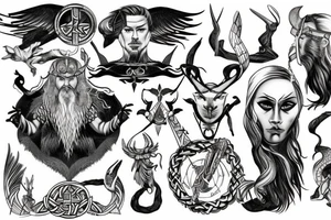 Nordic tattoo with Odin, Thor and loki. tattoo idea