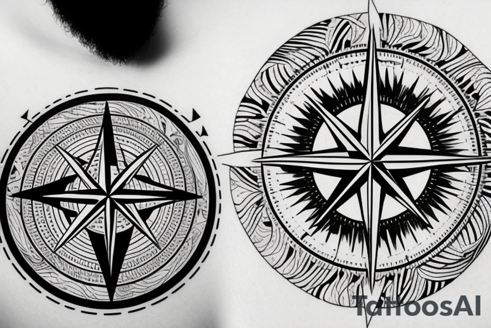 compass with wind gust directed west tattoo idea