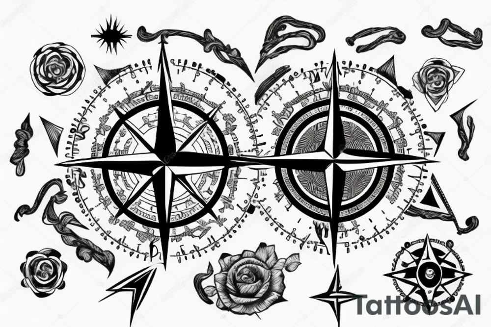 compass with wind gust directed west tattoo idea