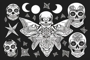 Moth with moon and skull and pentagram tattoo idea