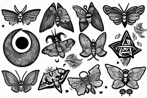 Moth with moon and pentagram tattoo idea