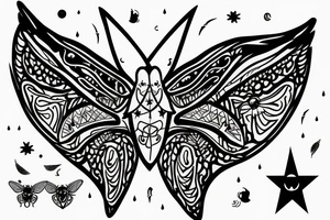 Moth with moon and pentagram tattoo idea