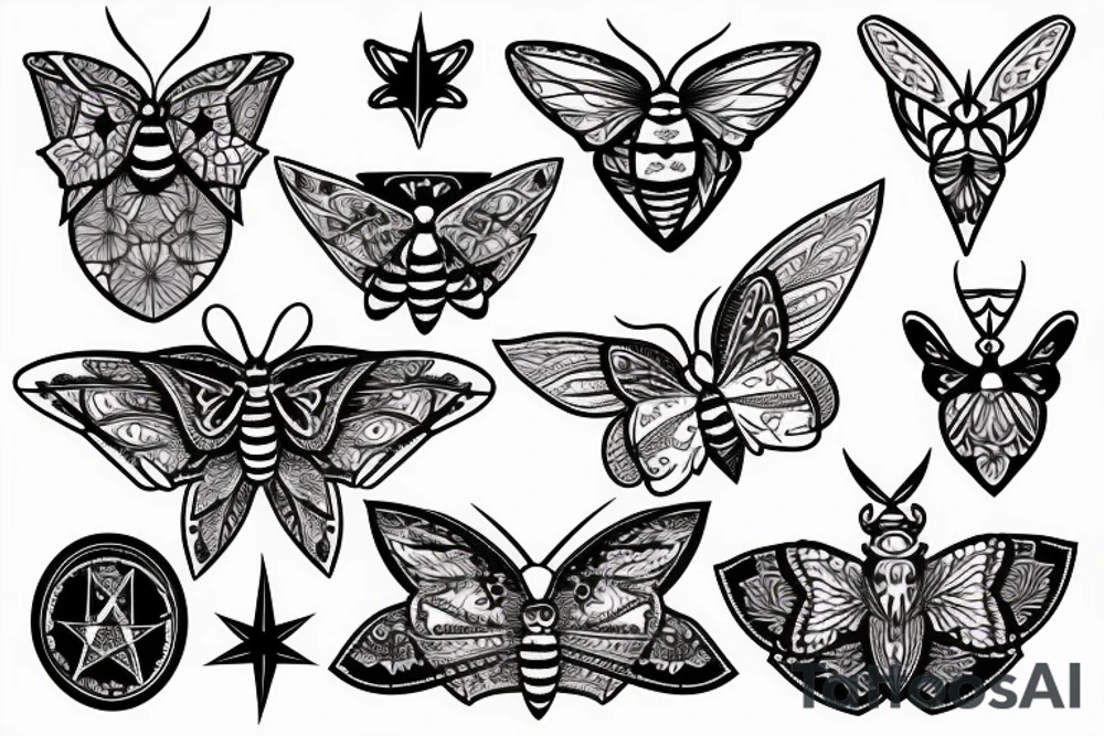 Moth with pentagram tattoo idea