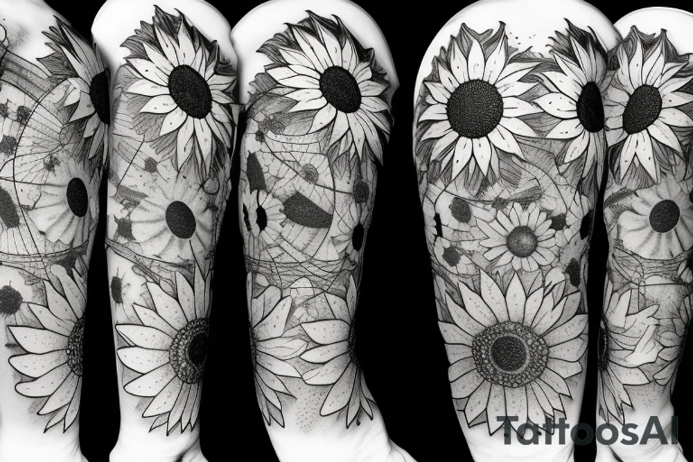 sunflower with rockets, planets, and piano and guitar tattoo idea sunflower with rockets, planets, and piano and guitar tattoo idea