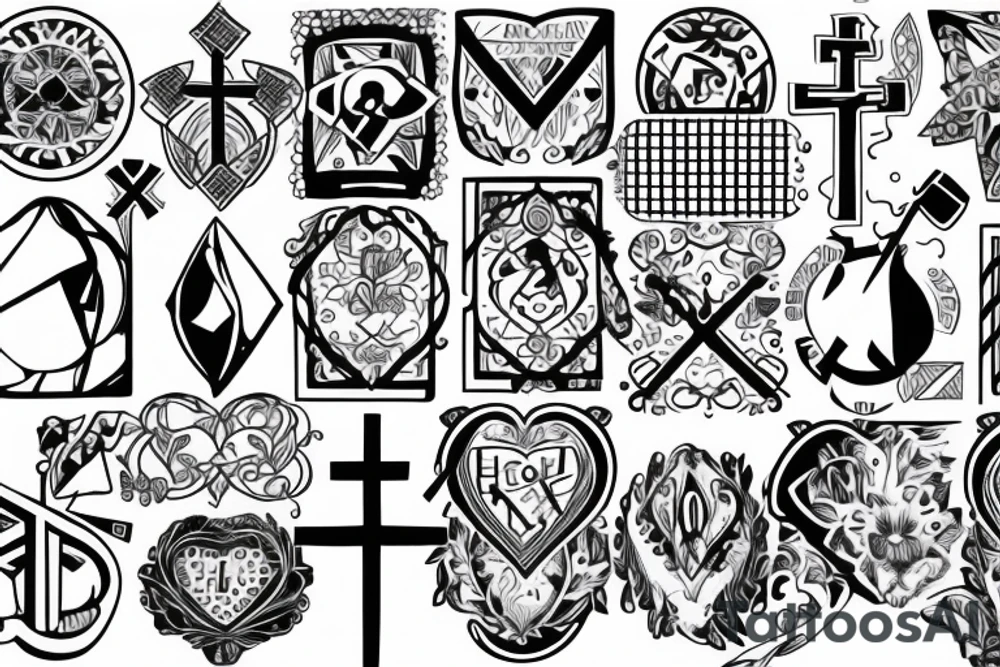 3 crosses with faith Hope love tattoo idea