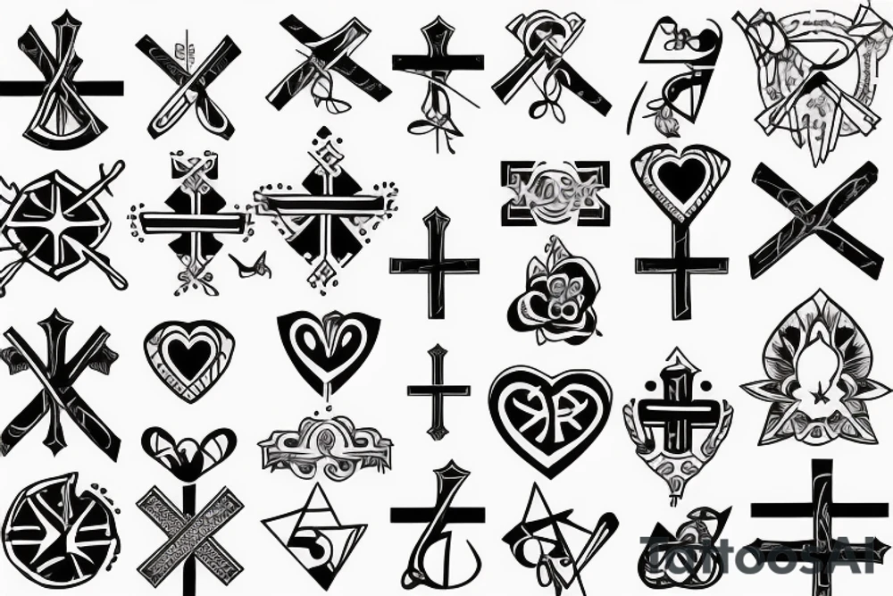 3 crosses with faith Hope love tattoo idea