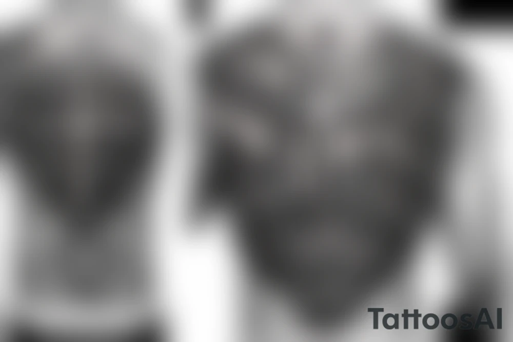 Men’s Catholic Cross with roses and lion and scripture on rear shoulder blade over to shoulder tattoo idea