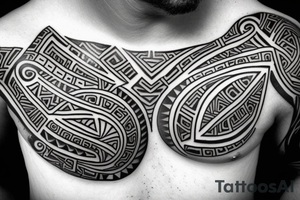 Maori on chest, shoulders and arms tattoo idea