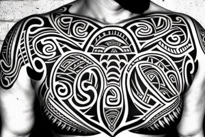 Maori on chest, shoulders and arms tattoo idea