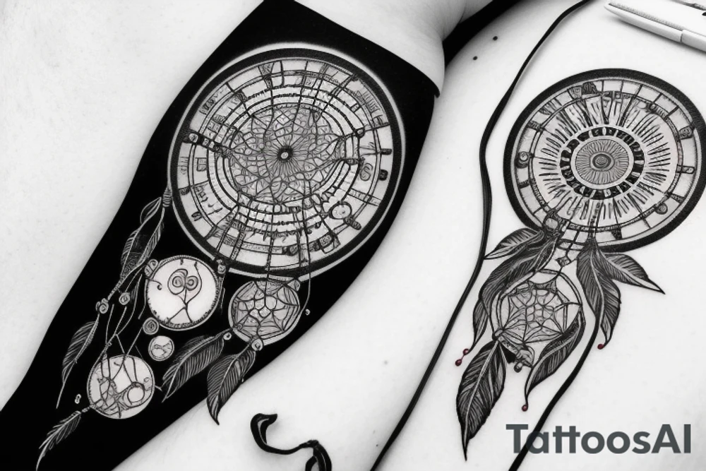 dream catcher with a coffee bean and solar system tattoo idea