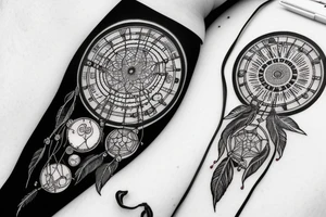 dream catcher with a coffee bean and solar system tattoo idea