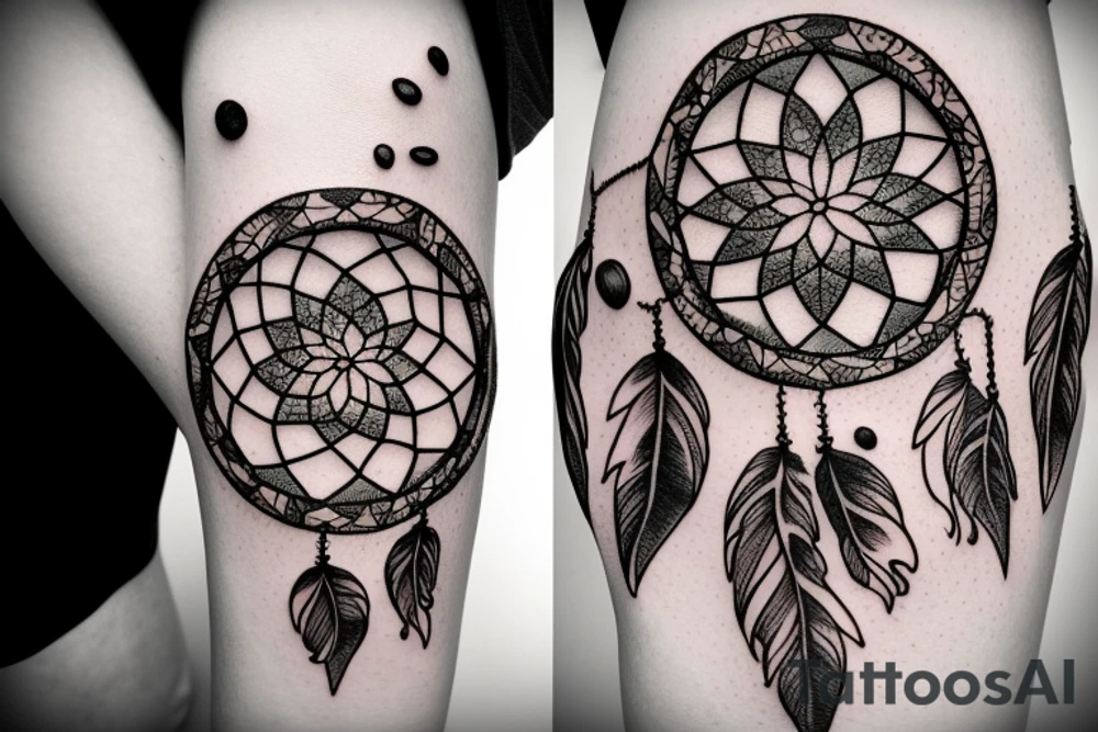 dream catcher with a coffee bean and solar system tattoo idea