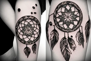 dream catcher with a coffee bean and solar system tattoo idea