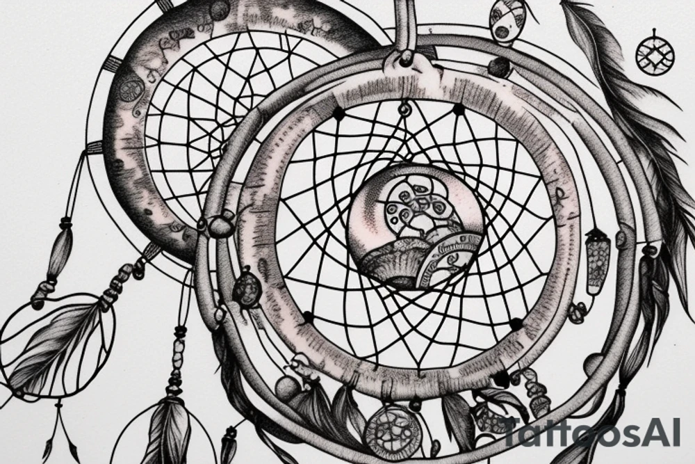 coffee bean inside a dream catcher with solar system tattoo idea