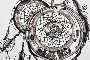 coffee bean inside a dream catcher with solar system tattoo idea