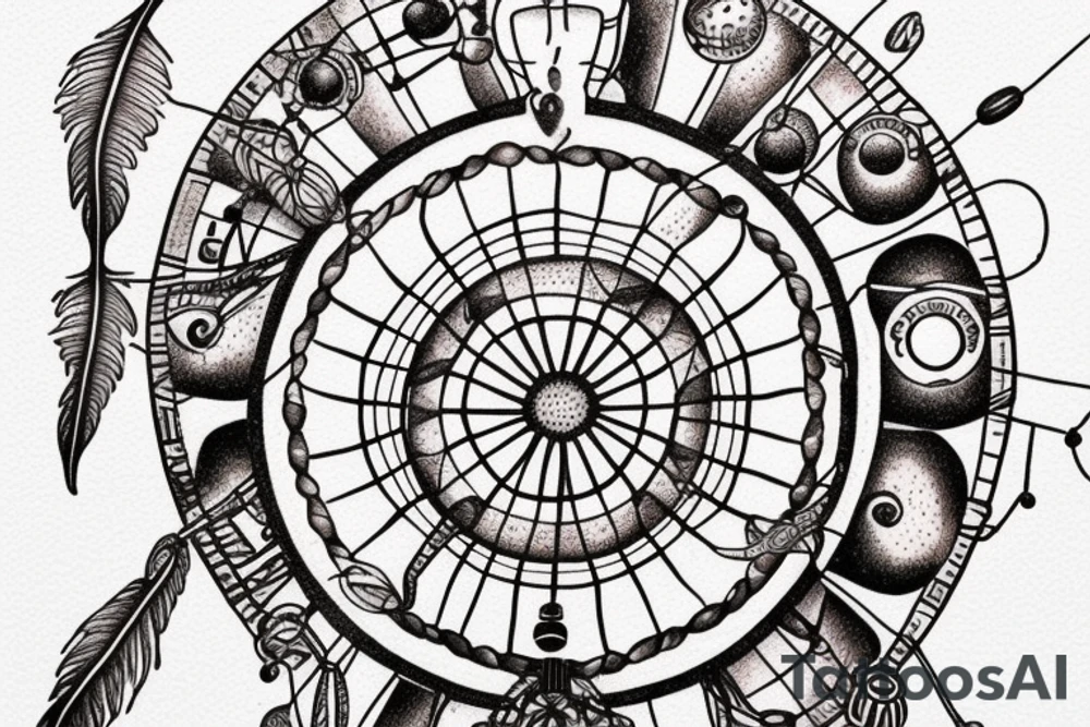 coffee bean inside a dream catcher with solar system tattoo idea