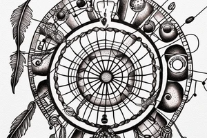 coffee bean inside a dream catcher with solar system tattoo idea