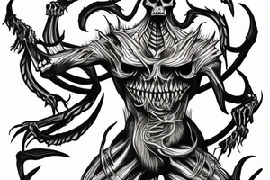 Demonic mutant skeleton in shiva pose tattoo idea