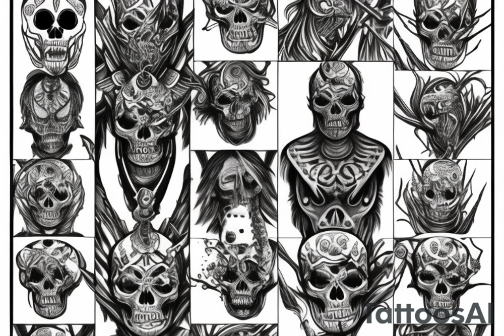 Demonic mutant skeleton in shiva pose tattoo idea