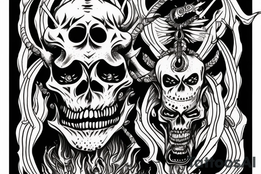 Demonic mutant skeleton in shiva pose tattoo idea