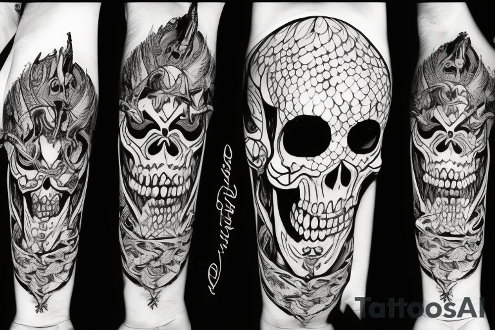 Demonic mutant skeleton in shiva pose tattoo idea