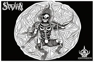 skeleton in shiva pose in circle tattoo idea