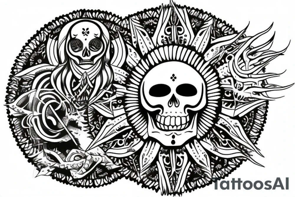 skeleton in shiva pose in circle tattoo idea