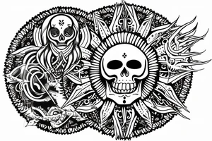 skeleton in shiva pose in circle tattoo idea
