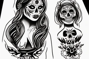Mexican lady of death outline tattoo idea