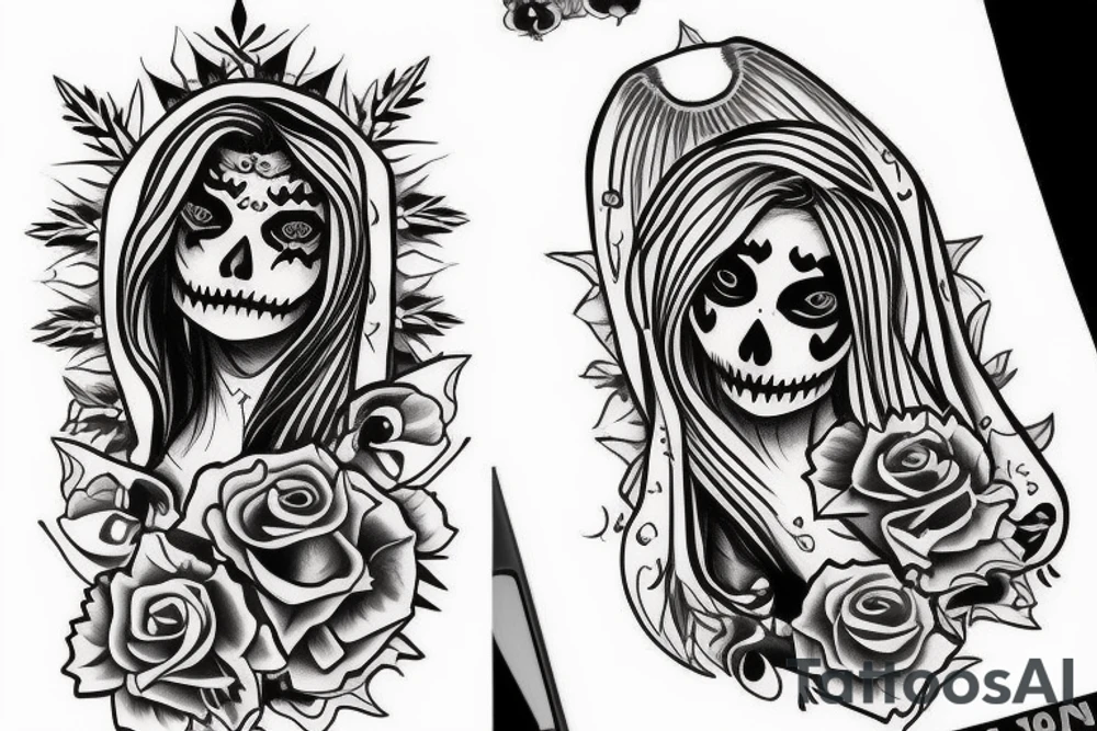 Mexican lady of death outline tattoo idea