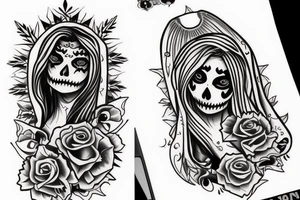 Mexican lady of death outline tattoo idea