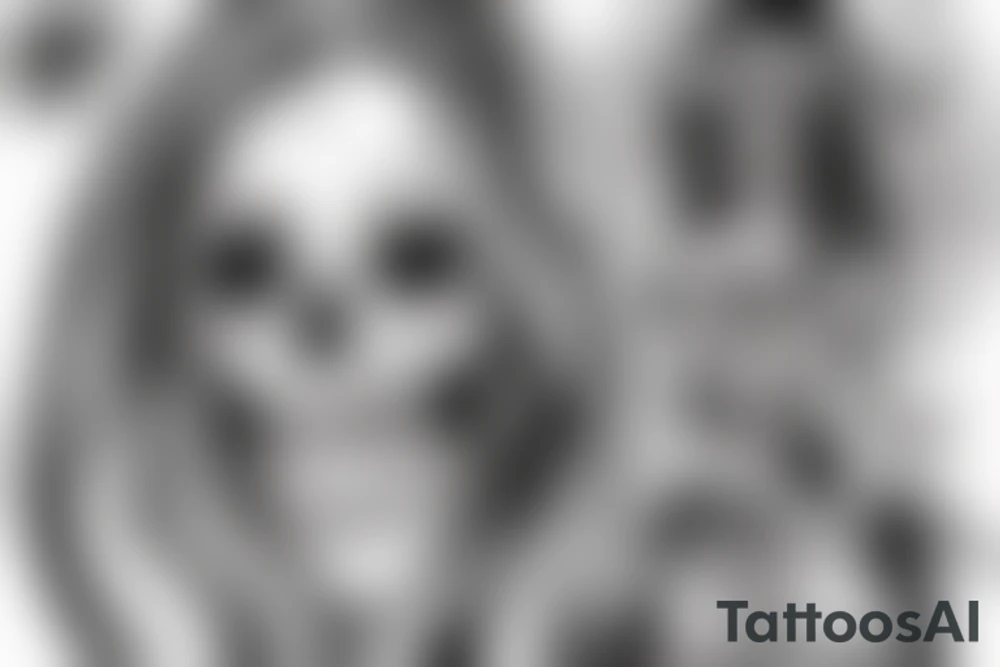 Mexican lady of death outline. Fine lines. Detailed dyes tattoo idea