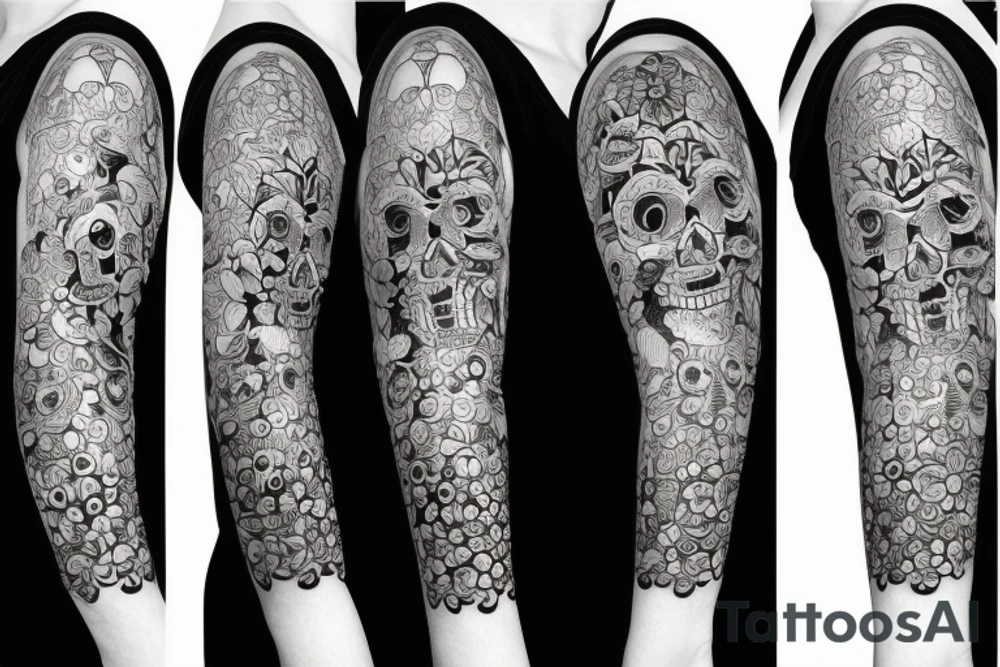 Skull sunset geometric flower self love tattoo idea