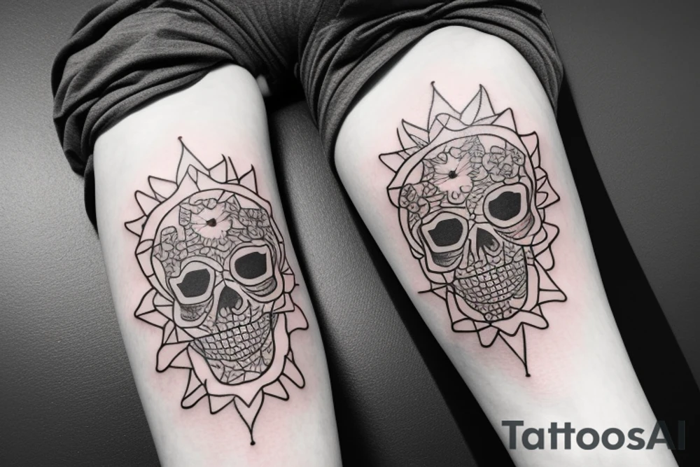 Skull sunset geometric flower self love tattoo idea