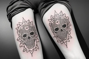 Skull sunset geometric flower self love tattoo idea