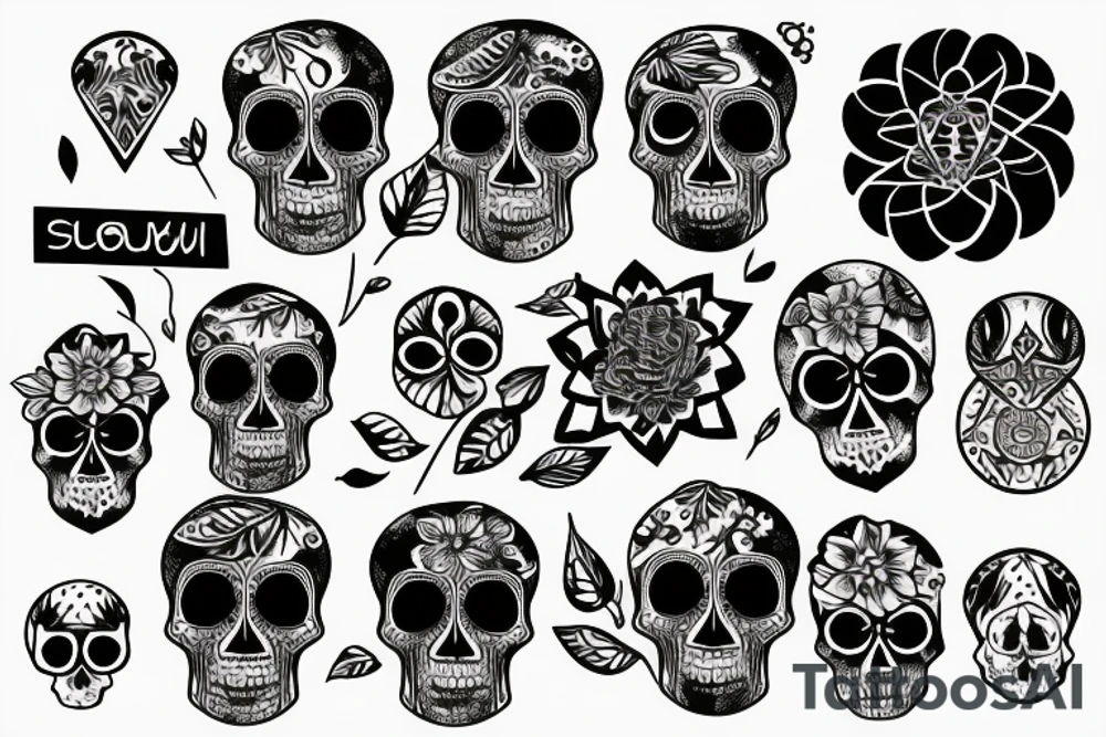 Skull sunset geometric flower self love tattoo idea