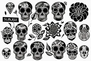 Skull sunset geometric flower self love tattoo idea