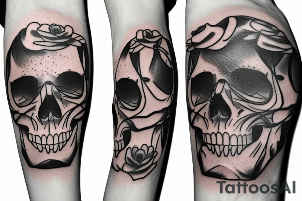 Skull sunset geometric flower self love tattoo idea