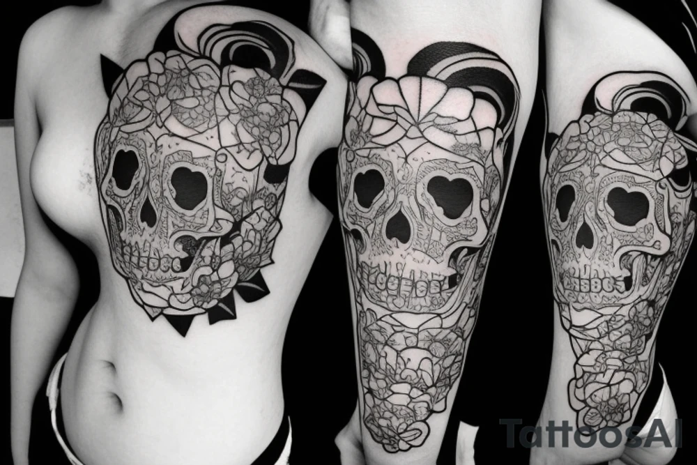 Skull sunset geometric flower self love tattoo idea