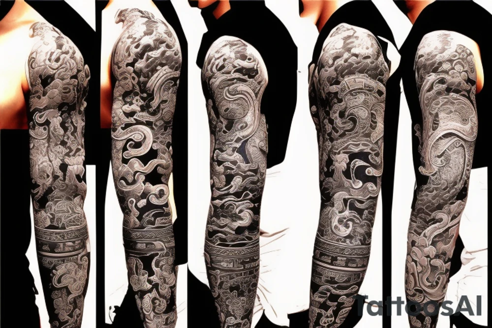 Demons Buddhist zen yakuza full sleeve tattoo idea