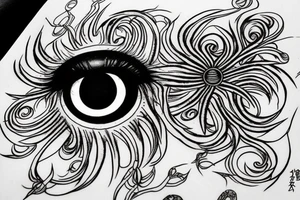 black creepy spider and an eye, intricate, ink lines, tattoo idea