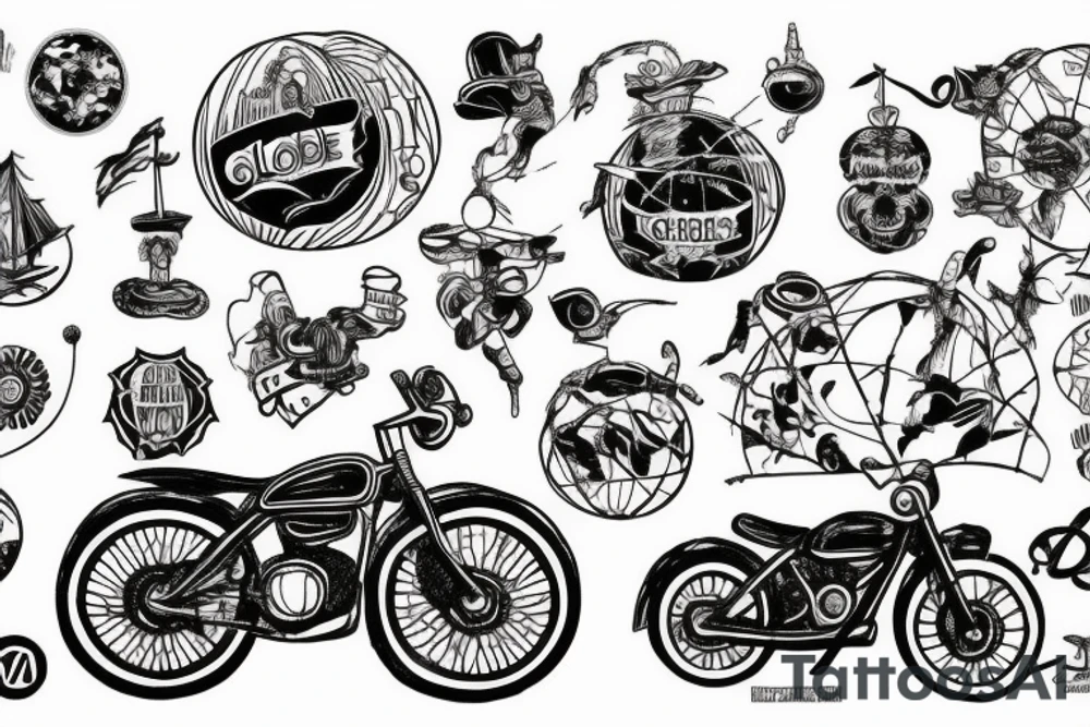 globe of death circus with a motorcycle on top and a fancy piedastal tattoo idea