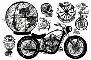 globe of death circus with a motorcycle on top and a fancy piedastal tattoo idea